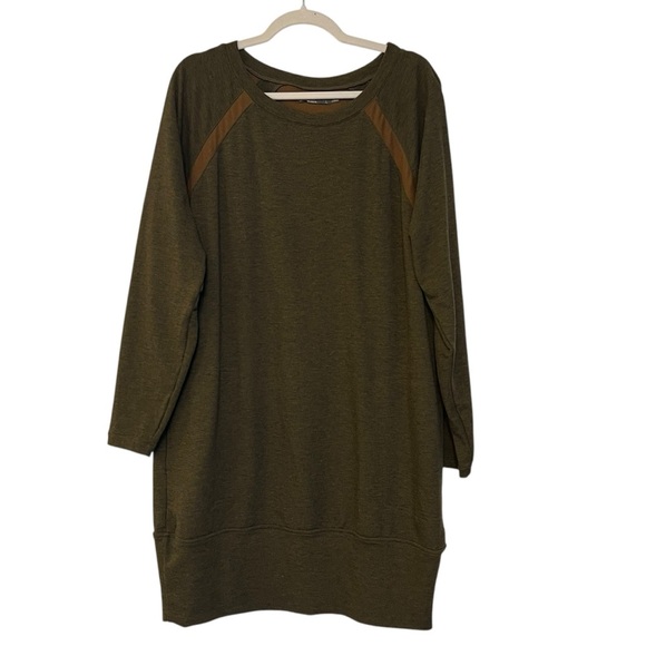 Prana Cozy Fleece Long Sleeve Mini Dress Olive Green Large Outdoor Active Casual - Picture 1 of 5